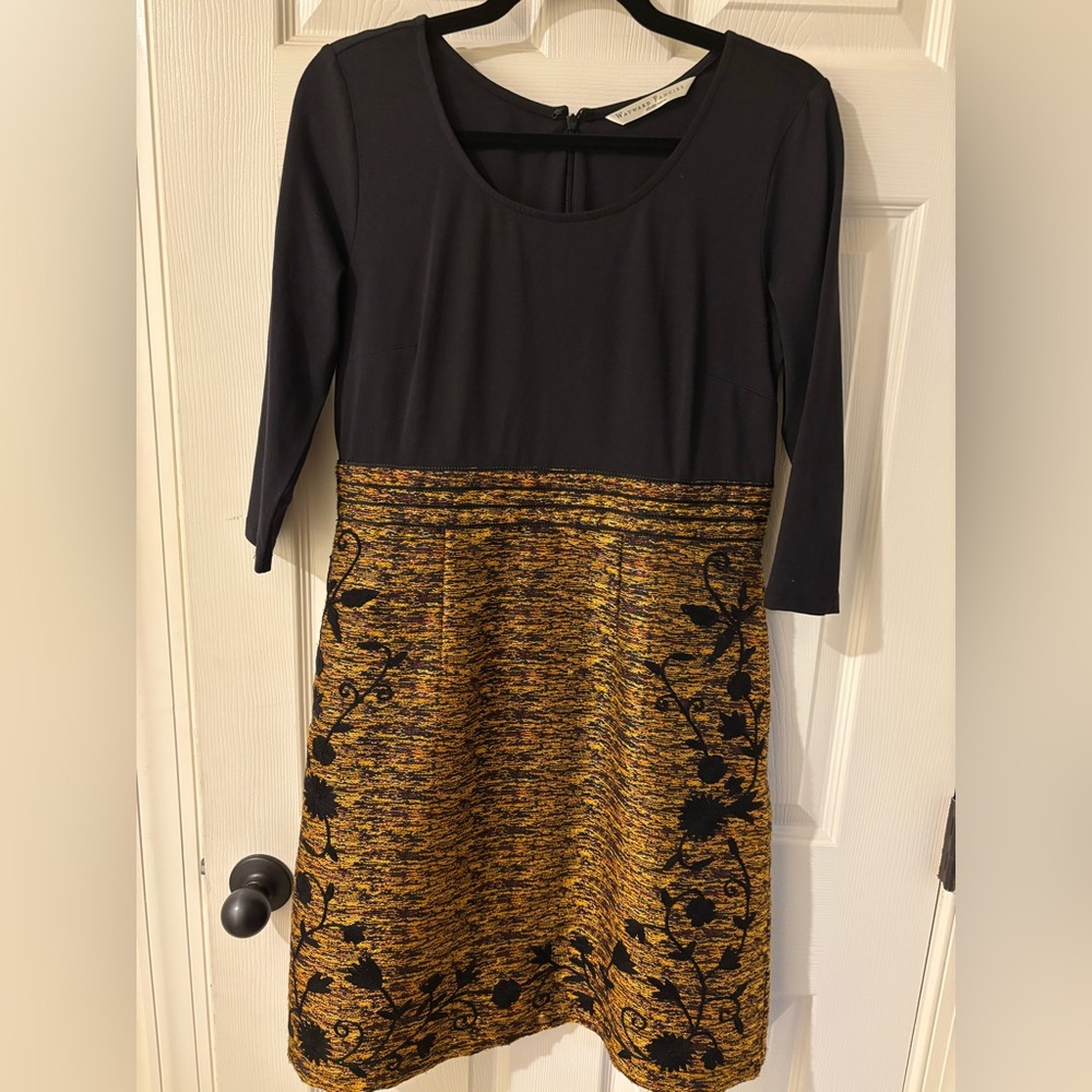 Wayward Fancies Elegant Long Sleeve Dress with Black and Gold Floral Medium